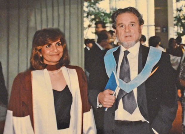 Gina Cody and her supervisor Cedric Marsh at her 1989 graduation