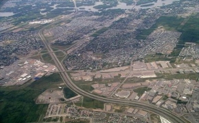 Aerial view of urban sprawl in Montreal