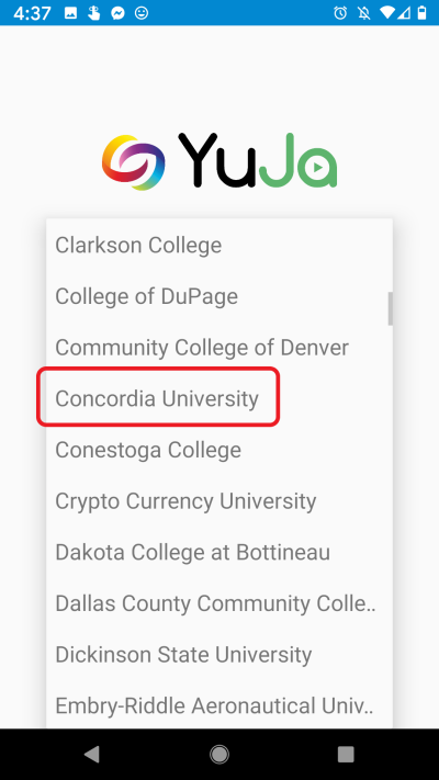 Scroll down the list and select Concordia University.