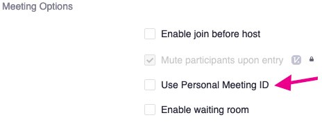 Deselect Personal Meeting ID Option