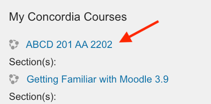 Screen capture of the My Concordia Courses block in Moodle