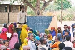 Outdoor school for Somali refugees fleeing famine and drought, in Dadaab, Kenya