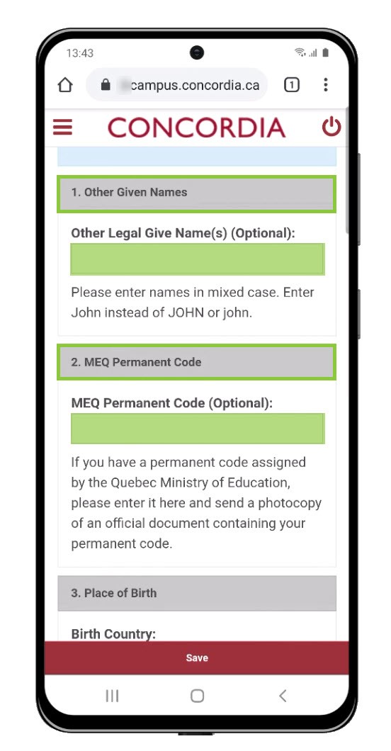 Given Names and MEQ Permanent Code