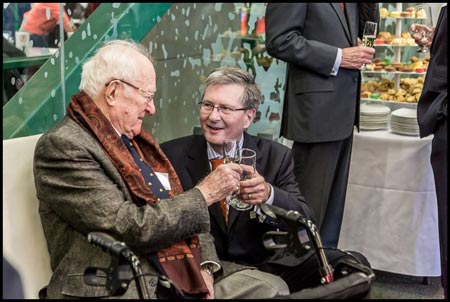 From left: Michael Spencer and Alan Shepard in the Friends of the Library Room in the Webster Library at the Birks Recognition Event on October 17.