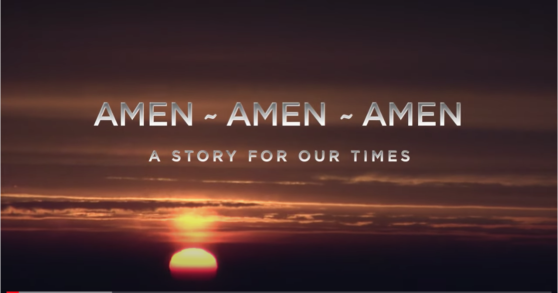 Image of sunset and dark sky with film title and the text "a story for our times" in grey font
