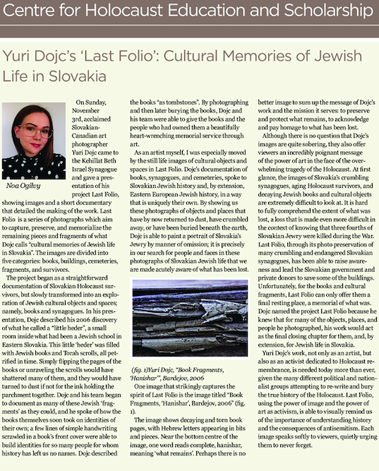 Noa Ogilvy about the memory of Jewish history in Slovakia