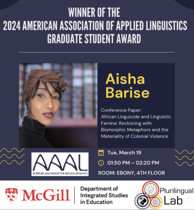 Affiche pour la presentation de Aisha Barise