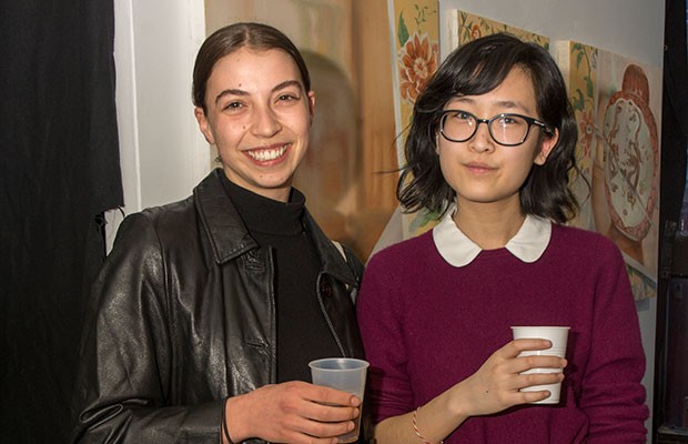 Florence Yee with her paintings and VAV Gallery co-director Eli-Bella Wood. Photo by Laura Mongollón