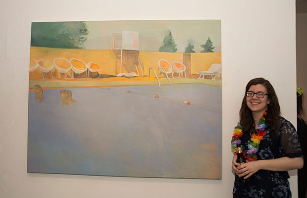 Artist Hélène Salamanca and her painting. Photo by Laura Mongollón