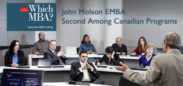 The executive MBA program offered by Concordia’s John Molson School of Business (JMSB) was ranked 47th in the world in the first-ever ranking of EMBA programs conducted by The Economist in 2013.