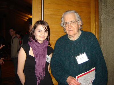 Sabrina Matyiku (above left) had the opportunity to meet Noam Chomsky at a conference last year. His research led to the theoretical foundation of generative linguistics At right, photos taken by Matyiku to illustrate the book Reiss recently co-wrote with professor Daniela Isac.