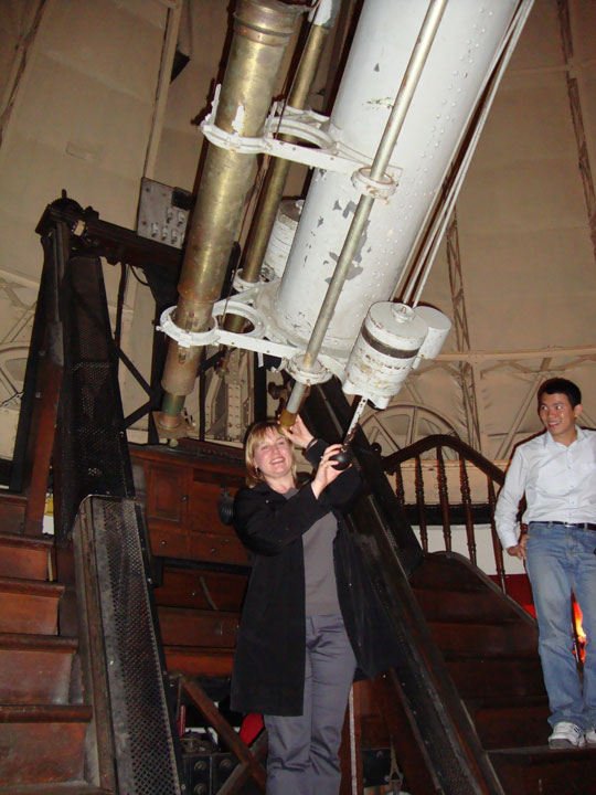 Alexandra Kindrat at the Strasbourg observatory with telescope.