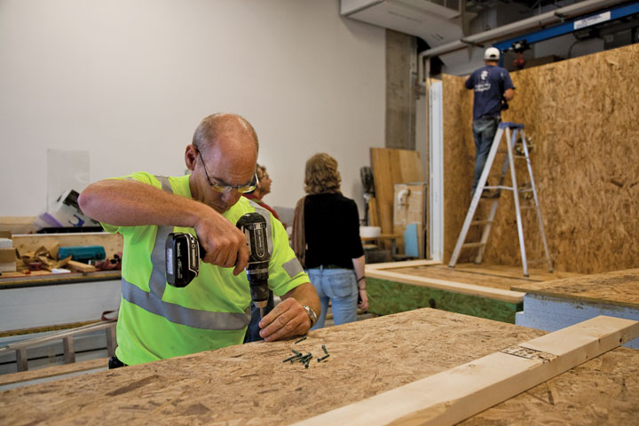 A crew came from Ontario to construct the test hut in the EV Building.