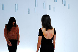 Chih-Chien Wang, Happening is recurrence, 2010. View of the installation with performers Karina Iraola and Catherine Lepage. | Photo: Alexandre Pilon-Guay.