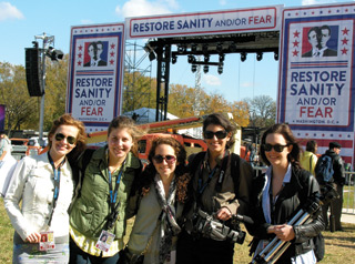 Concordia Journalism students take a break at the Rally to Restore Sanity and/or Fear. From left: Brenda Raftlova, Jill Fowler, Emily White, Hiba Zayadin and Lindsay Sykes. | Photo Concordia University