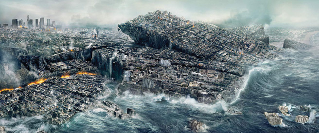 In the movie <i>2012</i>, filmmakers used ancient Mayan prophecies to depict how a calamity would wipe out the world. | Doomsday scenario depicted in <i>2012</i>, the movie. Copyright: Sony Pictures.