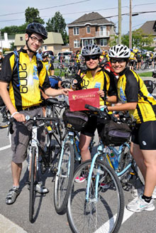 From left to right: Gavin Kenneally, Joelle Ghanem and Liliane Chamas took part in the Ride to Cure Cancer in 2009, cycling from Montreal to Quebec City to raise funds for cancer research.