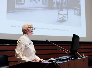 Anne Whitelaw at the May 10 symposium on the volume she recently edited. | Photo Concordia University