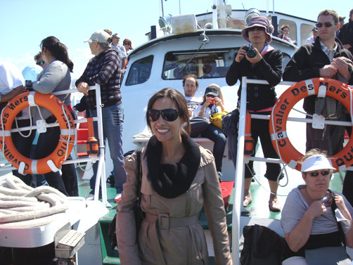 Alexandra Panaccio, assistant professor of management at the John Molson School of Business, finds her sea legs aboard a whale-watching boat during an orientation excursion for new faculty.