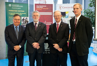 From the left: Pierre G. Lafleur, Chief Academic and International Officer, Polytechnique Montréal; Noel Burke, Dean, School of Extended Learning, Concordia University; Robin Drew, Dean, Faculty of Engineering and Computer Science, Concordia University; and Dominique Lefebvre, Assistant Dean of Continuing Education, Université de Sherbrooke. | Photo by Polyphoto