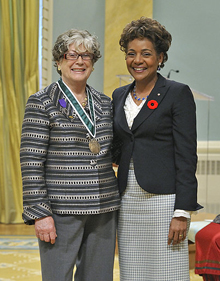 Mair Verthuy (left) with former Governor-General Michaëlle Jean. Verthuy received the Governor-General's Award in 2008 for her outstanding work on behalf of feminist causes in Canada. 