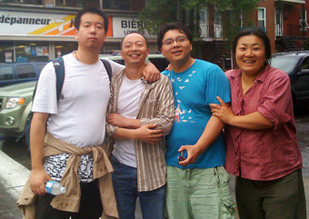 From left to right: Yu (Fish) Xun, MFA 11; Gu Tao, BFA 07; Aonan Yang, BFA 08; and Pan Feng, MFA 11.