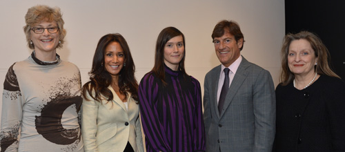 From left to right: Dean of the Faculty of Fine Arts Catherine Wild; Claudine Bronfman; Concordia 2012 Bronfman Fellow Julie Favreau; Stephen Bronfman; and Vice-President, Advancement and Alumni Relations Marie Claire Morin. | Photo by PBL Photography