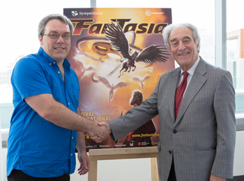 From left to right: On June 13, Fantasia President and Co-founder Pierre Cobeil and Concordia President Frederick Lowy signed an agreement that strengthens the partnership between organizations. | Photo by Concordia University