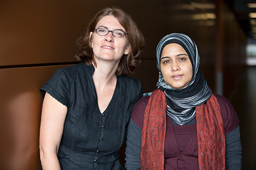 Leila Kosseim, associate professor in Concordia’s Faculty of Engineering and Computer Science, and recently-graduated doctoral student Shamima Mithun. | Photo by Concordia University
