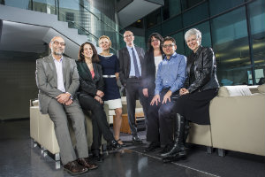 Acfas organizing committee (from left): Sami Antaki, Angela Luciano, Sabrina Lavoie, Graham Carr, Guylaine Beaudry, Ollivier Dyens and Marie-Josée Allard. | Photo by Concordia University