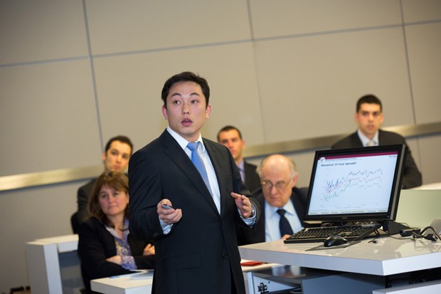 KWPMP student Julian Tsang presents the Class of 2013 fund’s results to members of the business community.