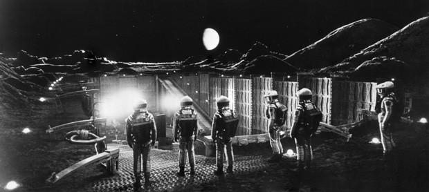 A black-and-white still from 2001: A Space Odyssey (1968)