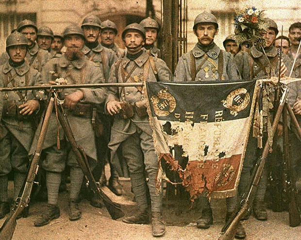 French soldiers from the 114 Infantry Regiment in Paris, on July 14, 1917.