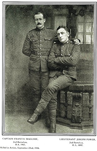 Loyola alumnus Capt. Francis Maguire, BA 1907, left, and Lieut. Joesph Power of the 2nd Battalion.