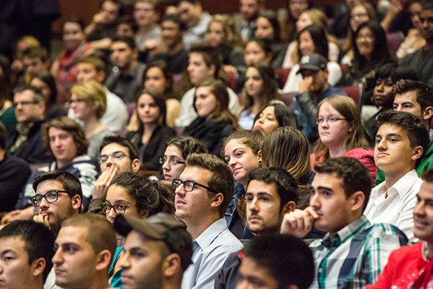 The 675-seat Alumni Auditorium was close to capacity for the Co-op orientation session. | Photo by Concordia University
