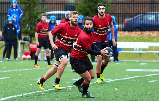 Concordia is number one in the Régie du sport étudiant du Québec.	 Pictured here: Andreas Krawczyk (left) Joey Fulginiti with the ball (centre) Stanislas Prehu (right).