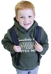 "Somebody at Concordia University loves me" sweatshirts for kids are available in grey, pink purple or blue for just $12.99.