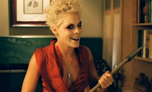Pink in the video for her song, "Please Don't Leave Me."