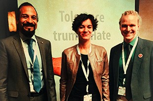 Vivek with co-panelists Jan Dabkowski from the No Hate Speech Movement, and Floriane Hohenberg from Active Democracy. 