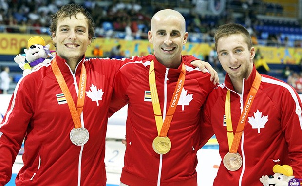 From left: Isaac Bouckley, Benoît Huot and Alexander Elliot at the 2015 Parapan Am Games. | Photo courtesy of the Canadian Paralympic Committee