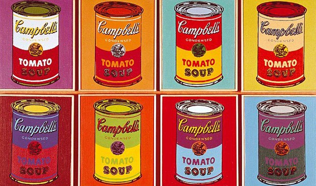 A variation of "Campbell's Soup Cans" by Andy Warhol