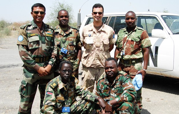 Major Daniel Doran with Sudanese soldiers during one of his missions.