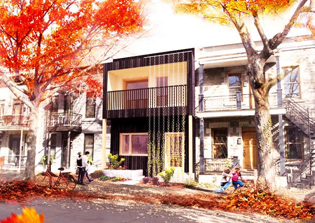 TeamMTL’s design for the Deep-Performance Dwelling is inspired by typical Montreal row houses. | Image courtesy TeamMTL