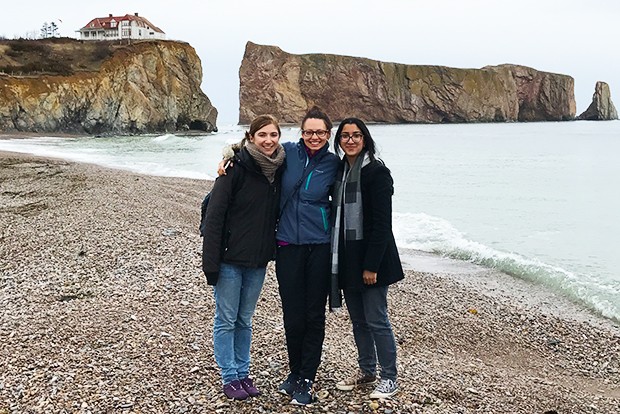 The team (seen here in Percé) visited six different schools in the Gaspésie.