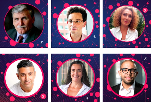 Some of the speakers at this year's TEDxConcordia event. Clockwise from top left: Roméo A. Dallaire, Luis Rodrigues, Carmela Cucuzzella, Brad Aeon, Sarah Jenna and Garen Jemian. | Image courtesy of TEDxConcordia