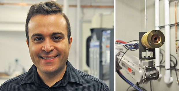 Navid Sharifi uses a technique called suspension plasma spraying to apply nanostructured coatings to airplanes.