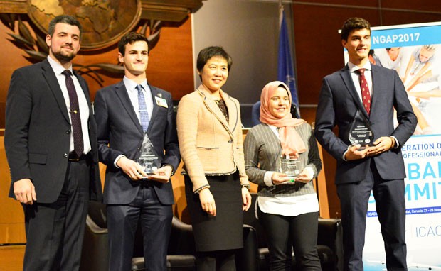 From left: Andrei Bochis, president of Concordia Model UN, Aaron Clark-Ashe Dr. Fang Liu (secretary general of ICAO), Marwa Ahmed and Christopher Fabian.