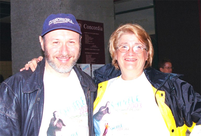 Lise Tavares (at right) with Murray Sang, then director of Continuing Education and chair of the Shuffle committee, at the Shuffle kick-off in 2003.