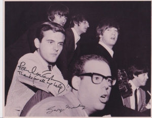 black and white vintage photo of David Leonard with The Beatles