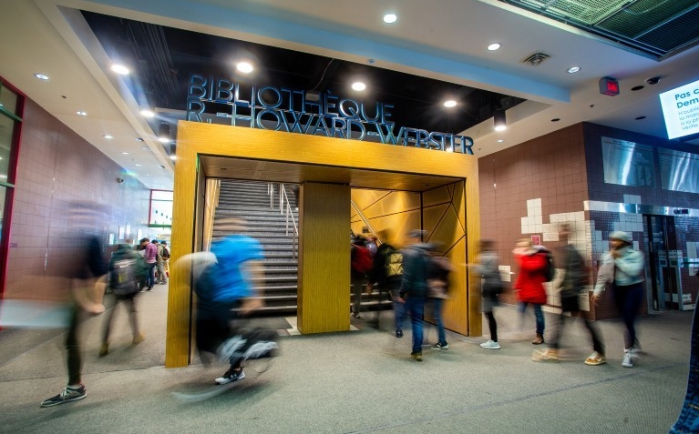The entrance to the R. Howard Webster Library in the J.W. McConnell (LB) Building on Concordia University's Sir George Williams Campus